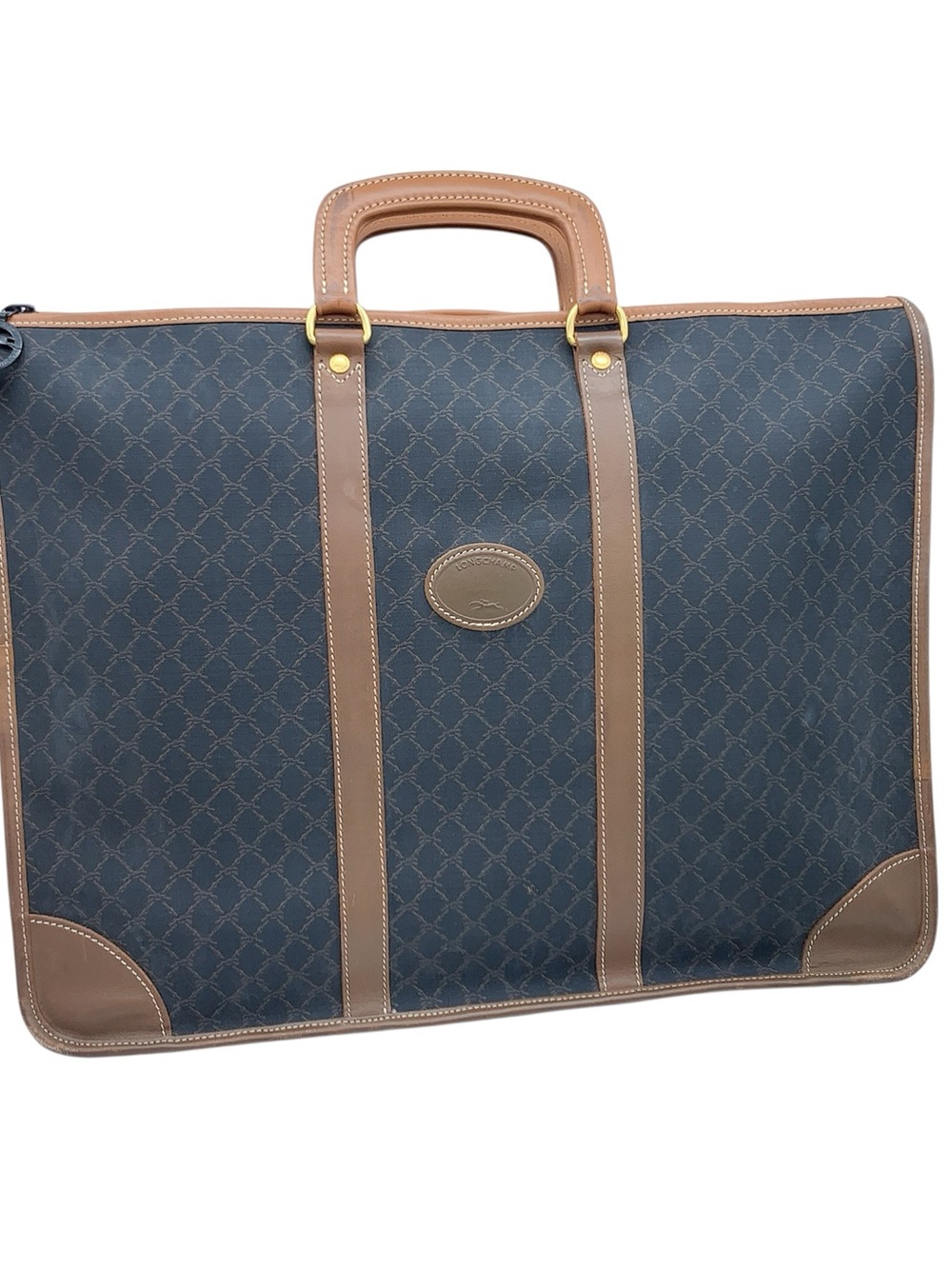 Longchamp Leather & Coated  Canvas Hand Carry Travel Portfolio Bag